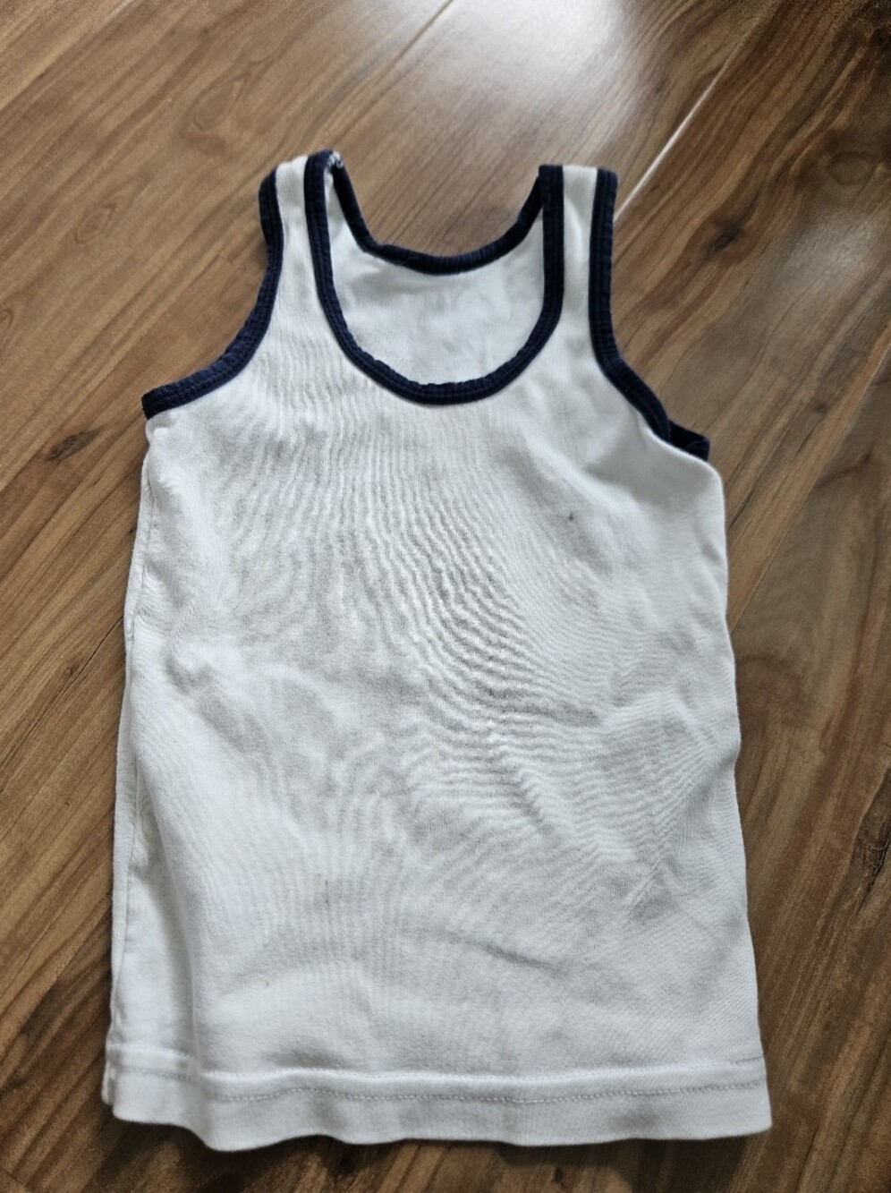 Classic White Tank Top with Navy Trim - Kids 18-24 Months